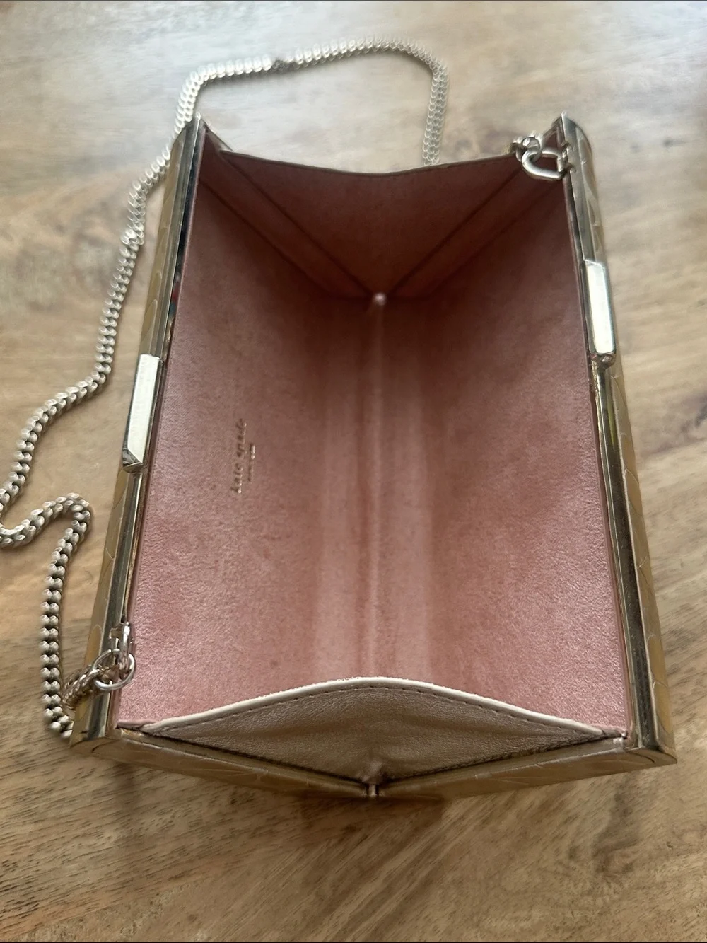 Kate Spade Rare Champagne Metal Embossed Box Clutch Minaudière